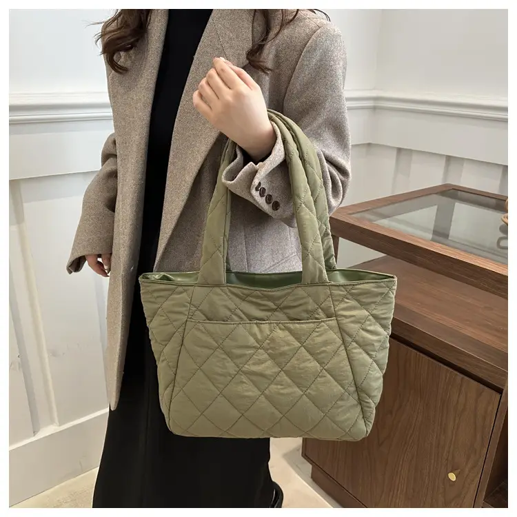 Korean Style Quilted Shoulder Bag Olive Green 2024 — feature 25