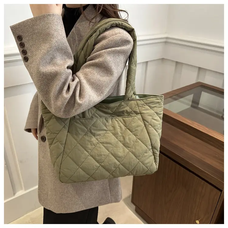 Korean Style Quilted Shoulder Bag Olive Green 2024 — feature 26