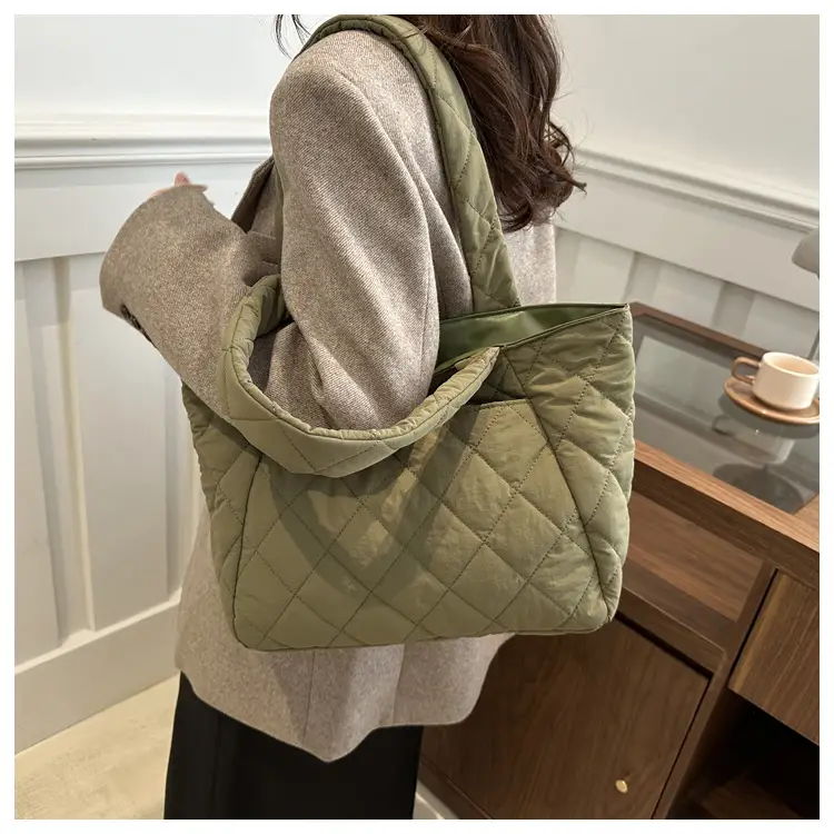 Korean Style Quilted Shoulder Bag Olive Green 2024 — feature 27