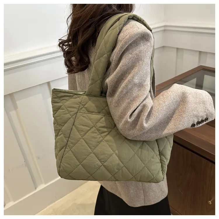 Korean Style Quilted Shoulder Bag Olive Green 2024 — feature 28