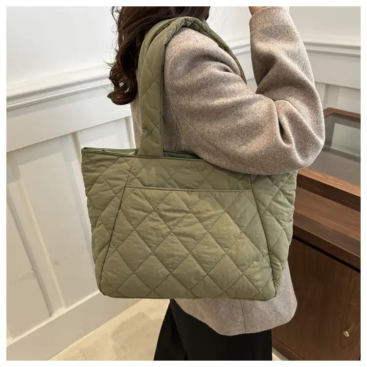 Korean Style Quilted Shoulder Bag Olive Green 2024 — feature 29