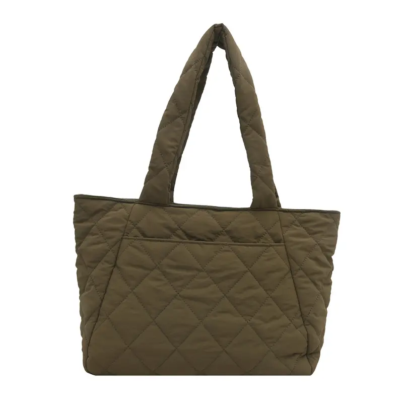 Korean Style Quilted Shoulder Bag Olive Green 2024 - Image 5