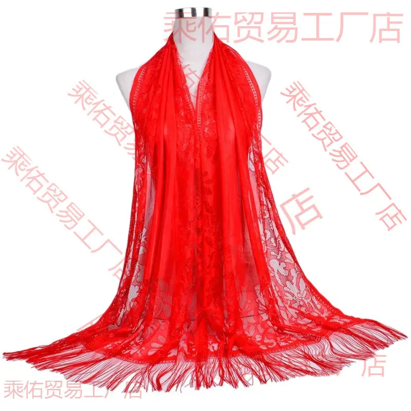 Pink Lace Tassel Scarf for Women - Image 25