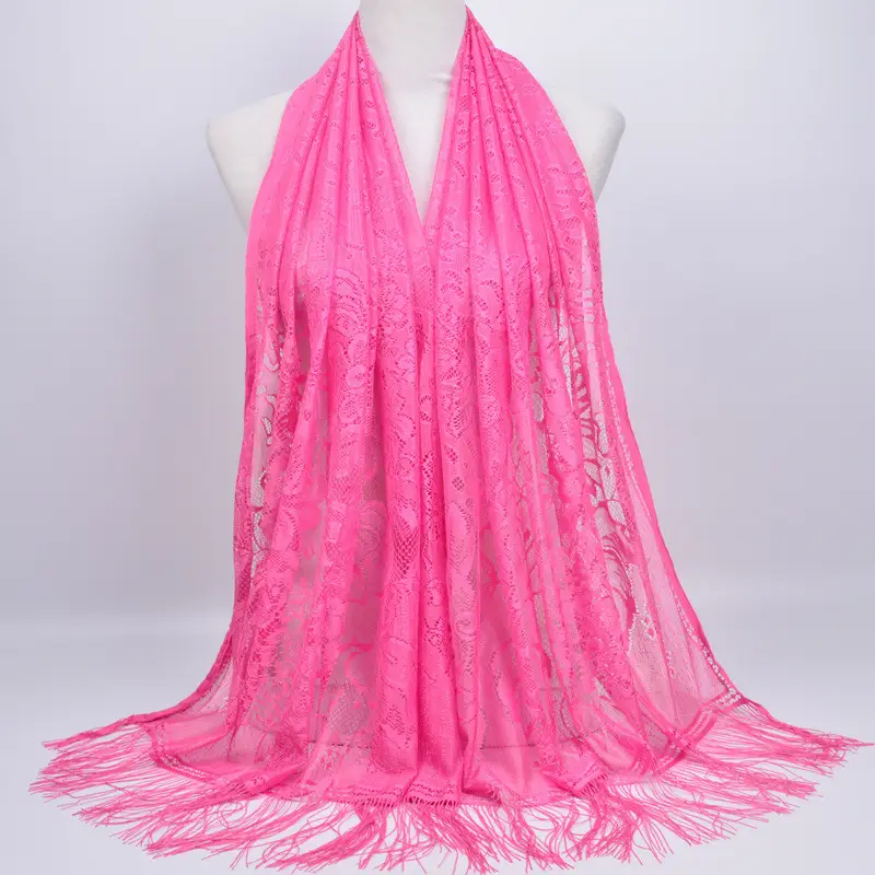 Pink Lace Tassel Scarf for Women — feature 13