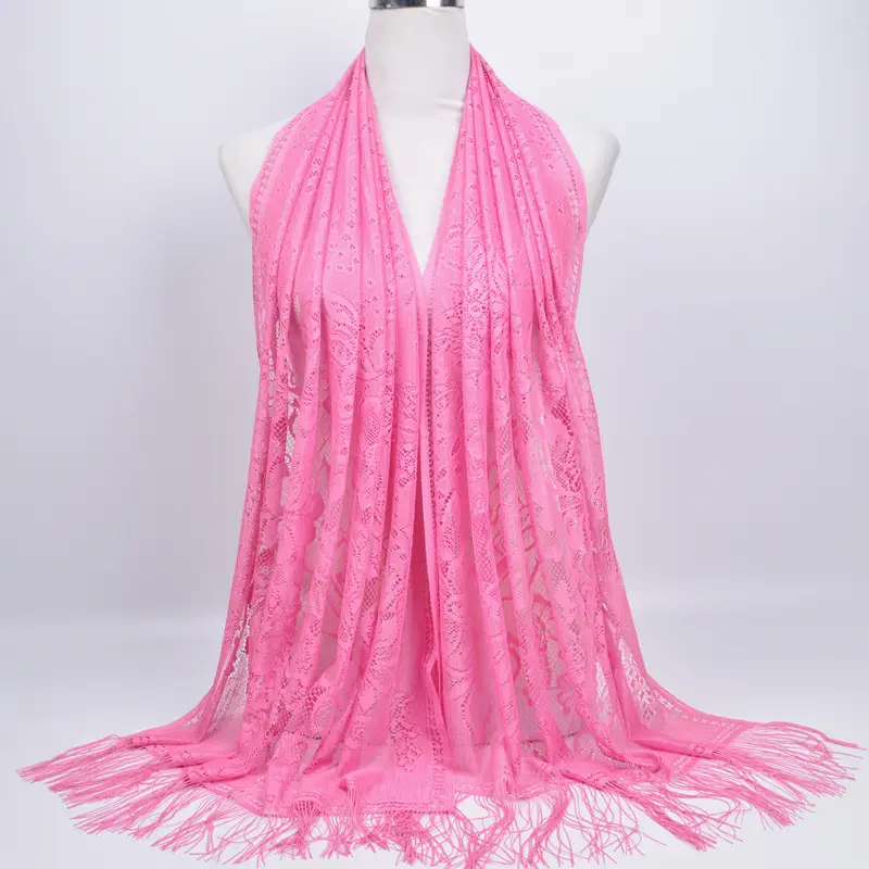 Pink Lace Tassel Scarf for Women — feature 3