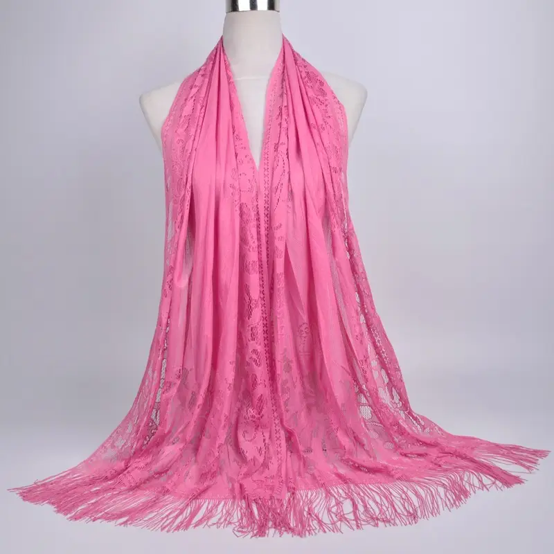 Pink Lace Tassel Scarf for Women — feature 35