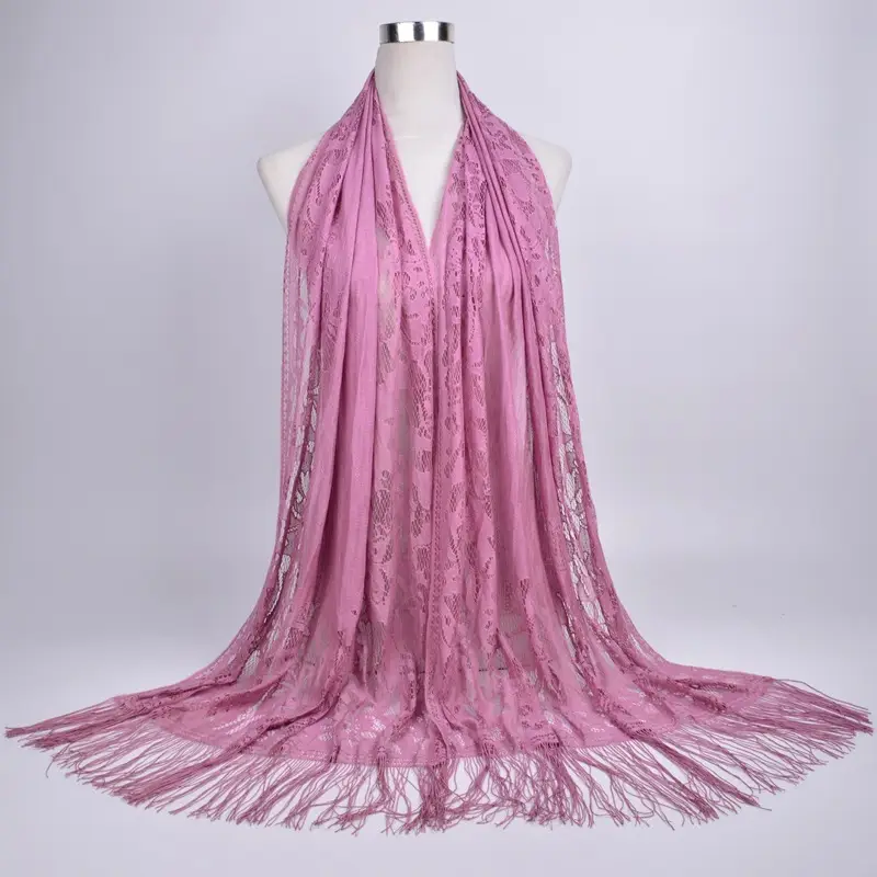 Pink Lace Tassel Scarf for Women — feature 36