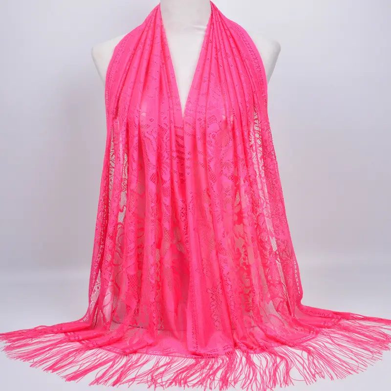 Pink Lace Tassel Scarf for Women — feature 5