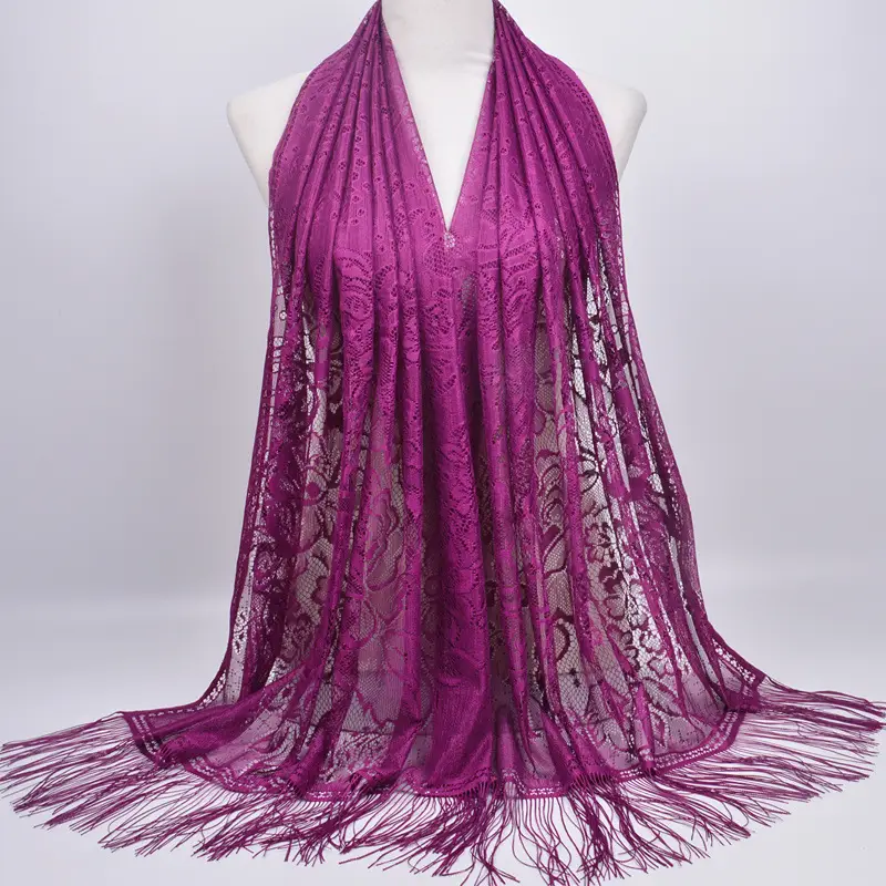Pink Lace Tassel Scarf for Women — feature 6