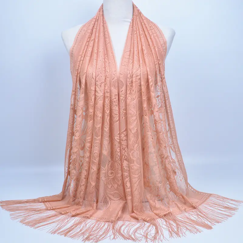 Pink Lace Tassel Scarf for Women — feature 8