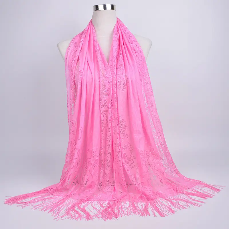 Pink Lace Tassel Scarf for Women - Image 4
