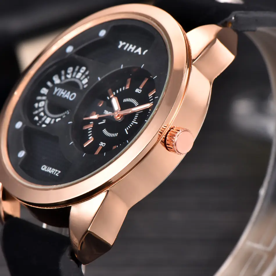 Men's Rose Gold Quartz Watch with Black Dial & Green Strap - Image 22