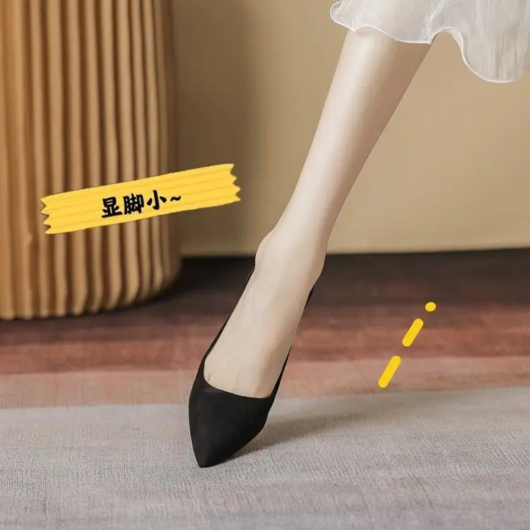 2025 New High Heels Women's Spring Black Stiletto Heel Pointed Shallow Vat Suede Professional plus size Elegant Single Shoes for Women - Image 4