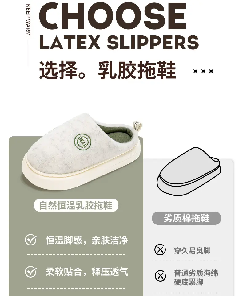 Men's Cotton Slippers for Winter, Soft-Soled Indoor Home Slippers, Thick-Soled, Fleece-Lined Latex Slippers for Women, Winter Home Casual Warm Fleece Slippers — feature 7