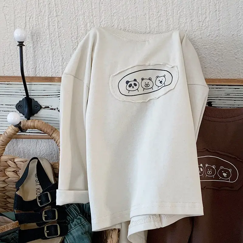 Children's Long Sleeve T-Shirt Brown Panda Print 2025 - Image 2