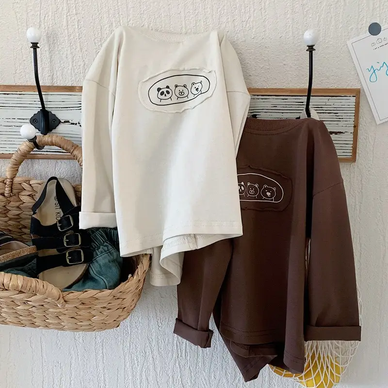Children's Long Sleeve T-Shirt Brown Panda Print 2025 — feature 1
