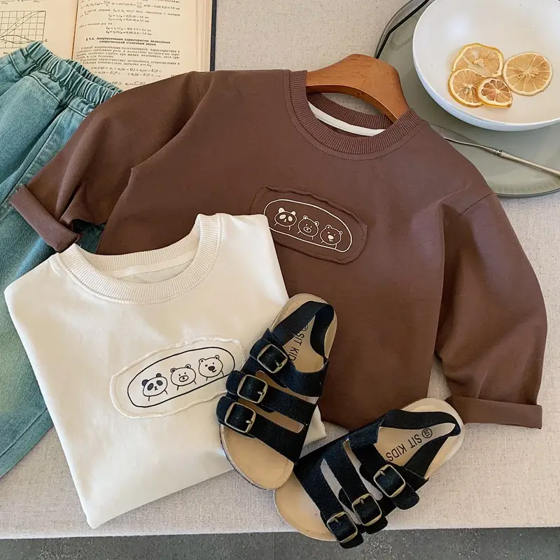 Children's Long Sleeve T-Shirt Brown Panda Print 2025 — feature 5