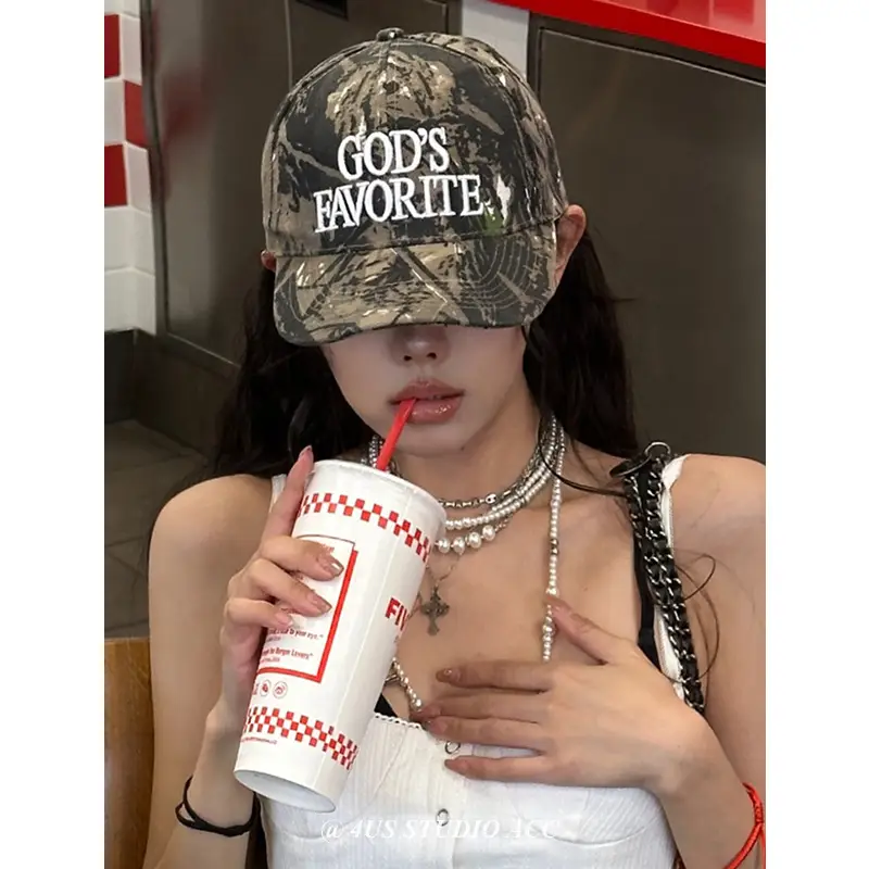 Camouflage Cap with "God's Favorite" Text for Women