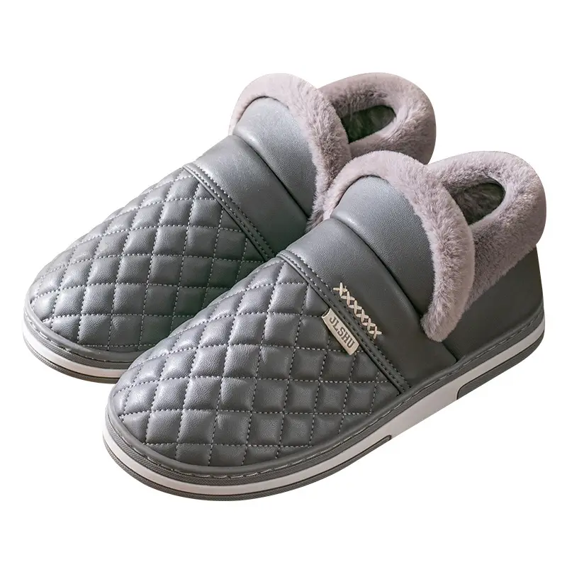 Waterproof Cotton Slippers for Women Winter Bag Heel Indoor Home Elderly Fleece-Lined Thickeneded Cotton Shoes Men's Outer Wear Cotton Shoes Confinement Shoes