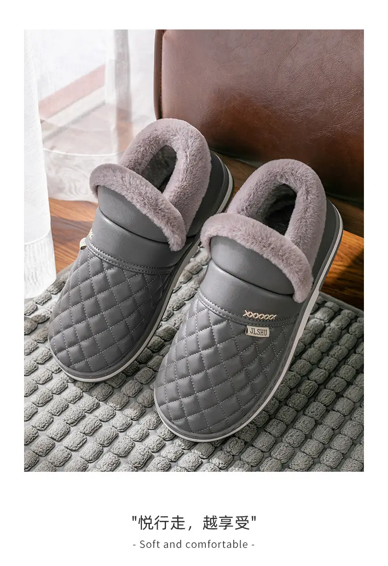Waterproof Cotton Slippers for Women Winter Bag Heel Indoor Home Elderly Fleece-Lined Thickeneded Cotton Shoes Men's Outer Wear Cotton Shoes Confinement Shoes — feature 11