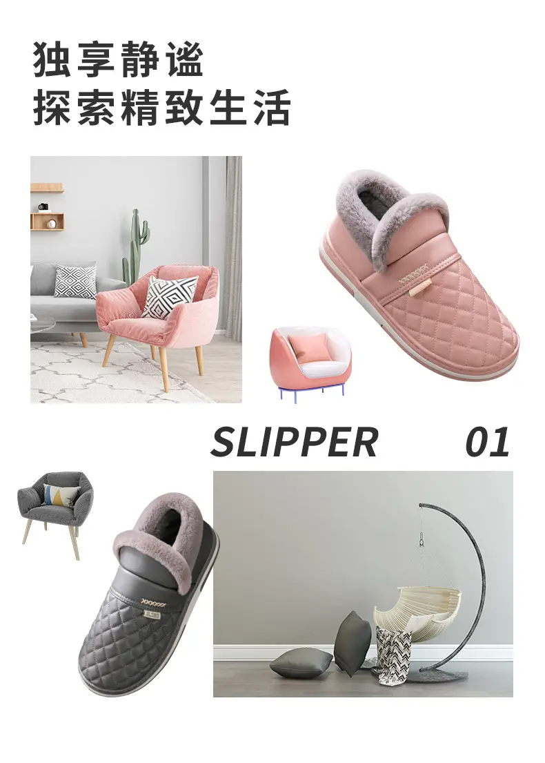 Waterproof Cotton Slippers for Women Winter Bag Heel Indoor Home Elderly Fleece-Lined Thickeneded Cotton Shoes Men's Outer Wear Cotton Shoes Confinement Shoes — feature 4