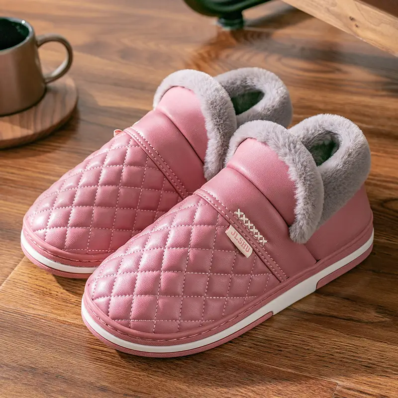Waterproof Cotton Slippers for Women Winter Bag Heel Indoor Home Elderly Fleece-Lined Thickeneded Cotton Shoes Men's Outer Wear Cotton Shoes Confinement Shoes