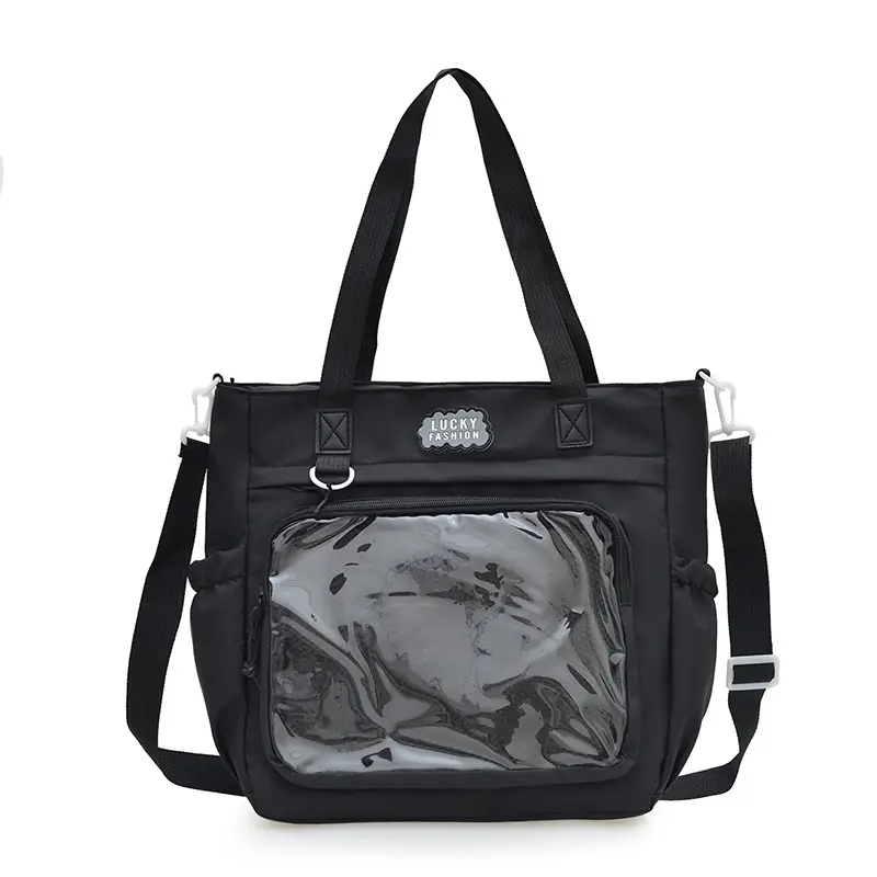 Japanese Style Black Shoulder Tote Bag Large Capacity - Image 9