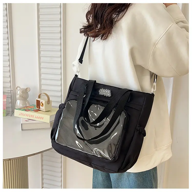 Japanese Style Black Shoulder Tote Bag Large Capacity — feature 16