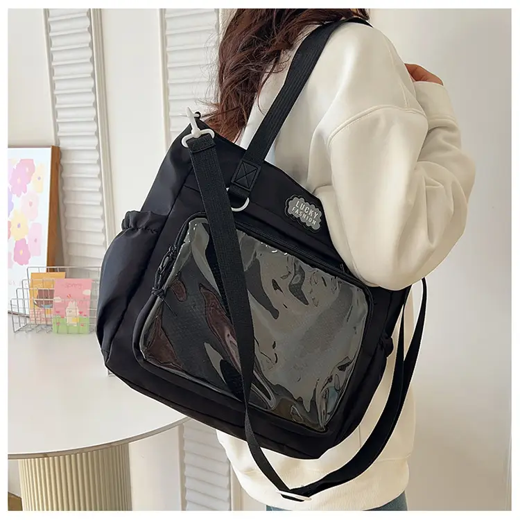 Japanese Style Black Shoulder Tote Bag Large Capacity — feature 17