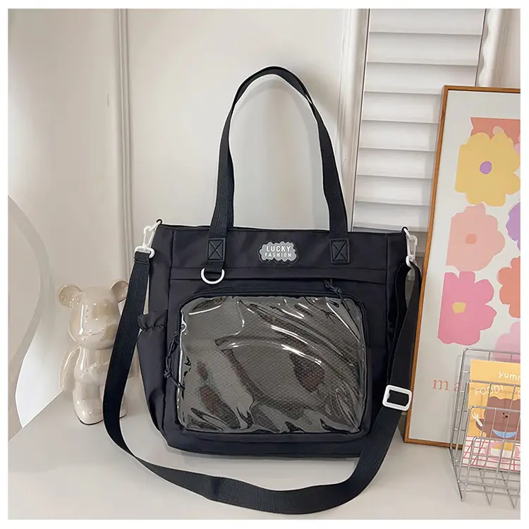 Japanese Style Black Shoulder Tote Bag Large Capacity — feature 25