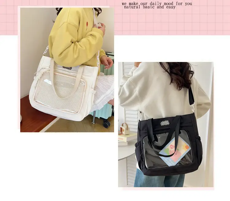 Japanese Style Black Shoulder Tote Bag Large Capacity — feature 3