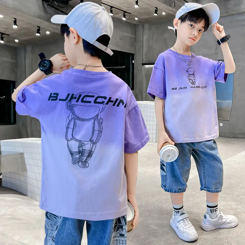 Kids Cotton T-Shirt Blue Graphic Summer Wear - Image 5