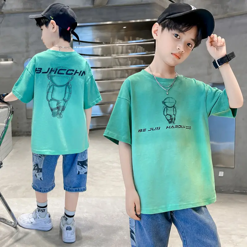 Kids Cotton T-Shirt Blue Graphic Summer Wear - Image 6