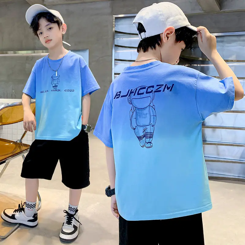 Kids Cotton T-Shirt Blue Graphic Summer Wear - Image 7