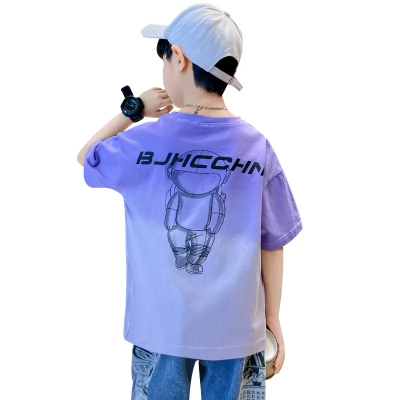 Kids Cotton T-Shirt Blue Graphic Summer Wear - Image 9