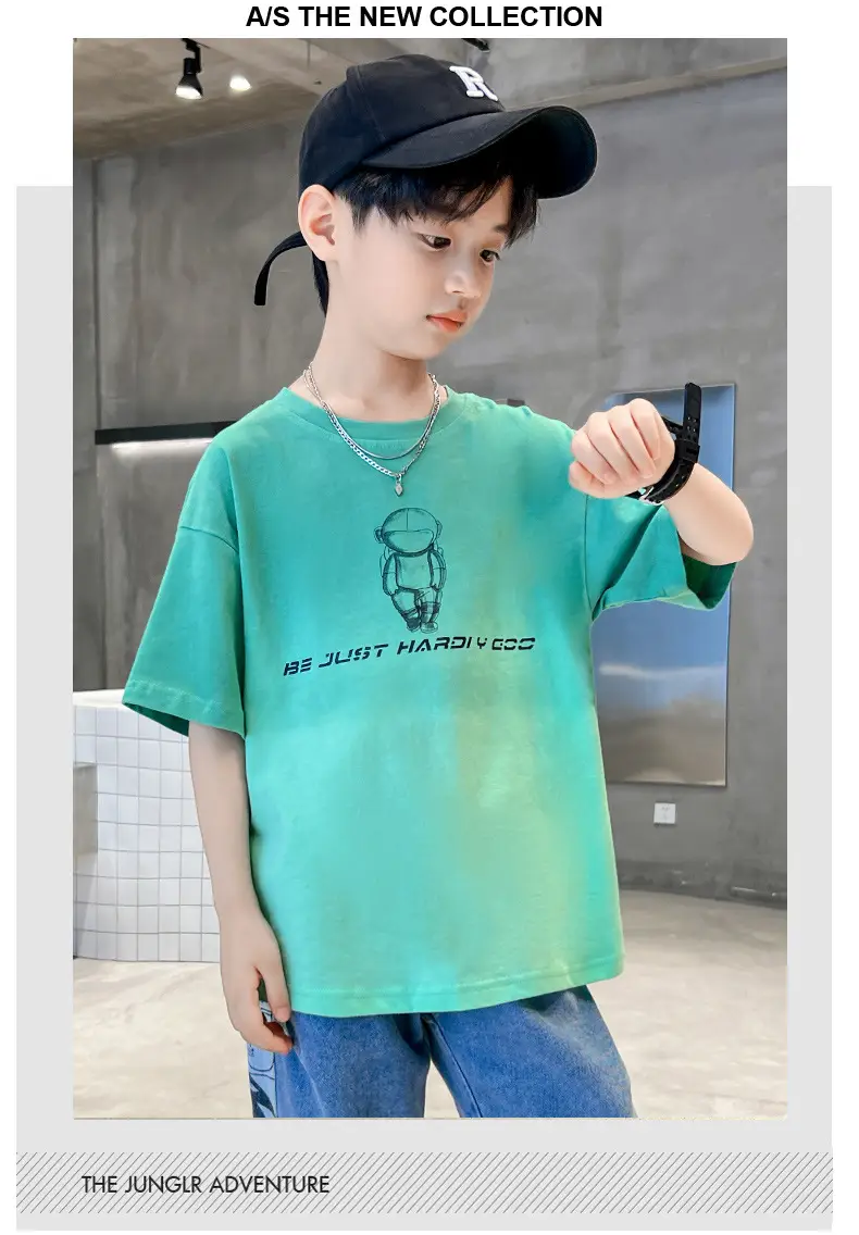 Kids Cotton T-Shirt Blue Graphic Summer Wear — feature 10