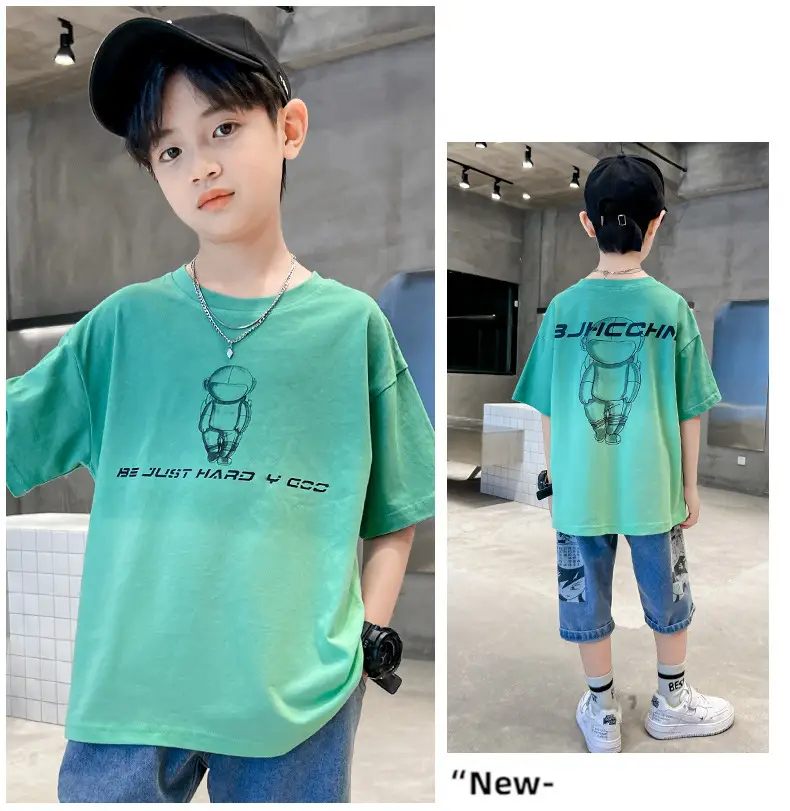 Kids Cotton T-Shirt Blue Graphic Summer Wear — feature 11