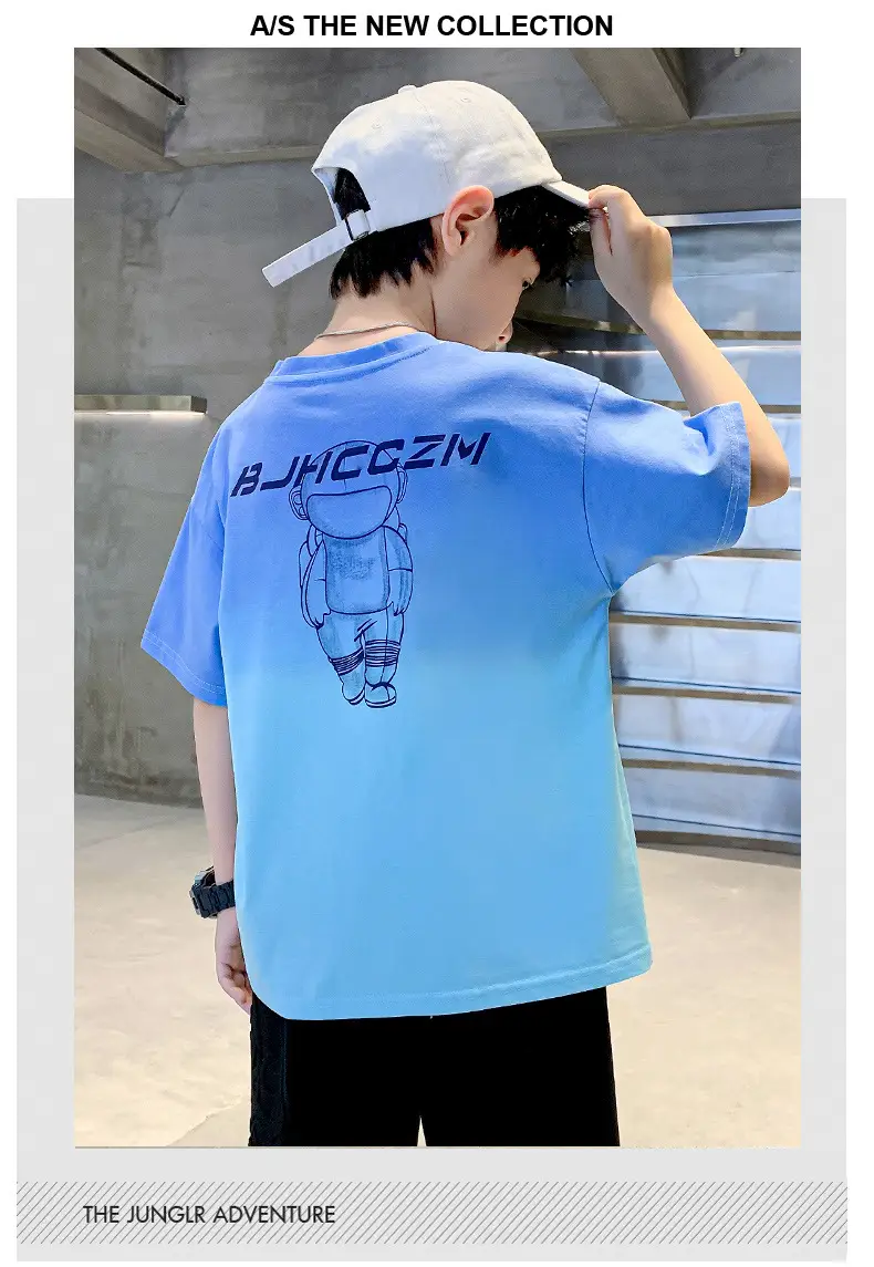 Kids Cotton T-Shirt Blue Graphic Summer Wear — feature 13