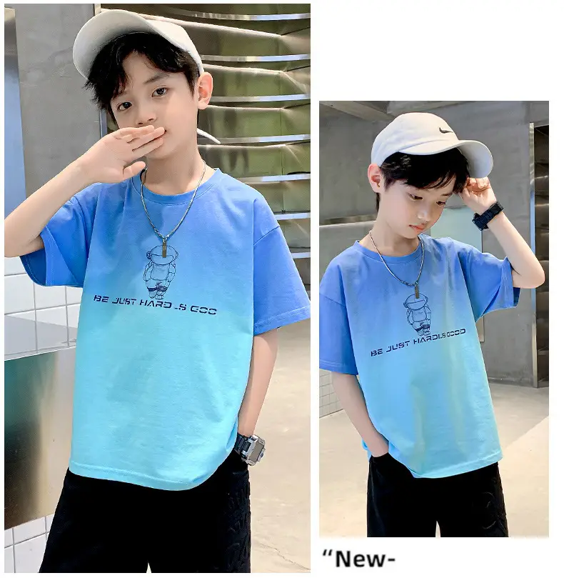 Kids Cotton T-Shirt Blue Graphic Summer Wear — feature 14