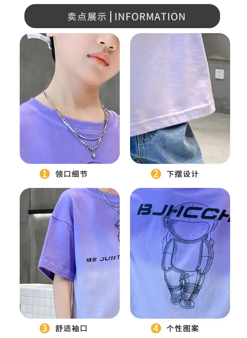Kids Cotton T-Shirt Blue Graphic Summer Wear — feature 18