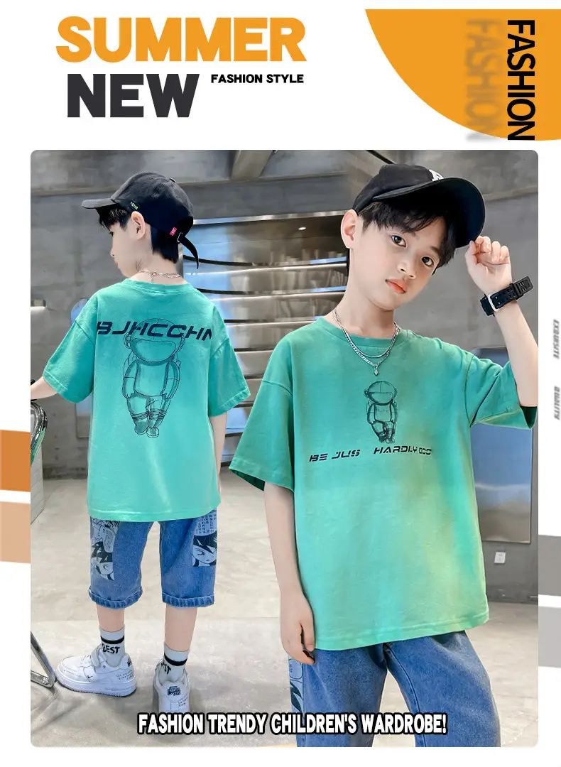 Kids Cotton T-Shirt Blue Graphic Summer Wear — feature 3