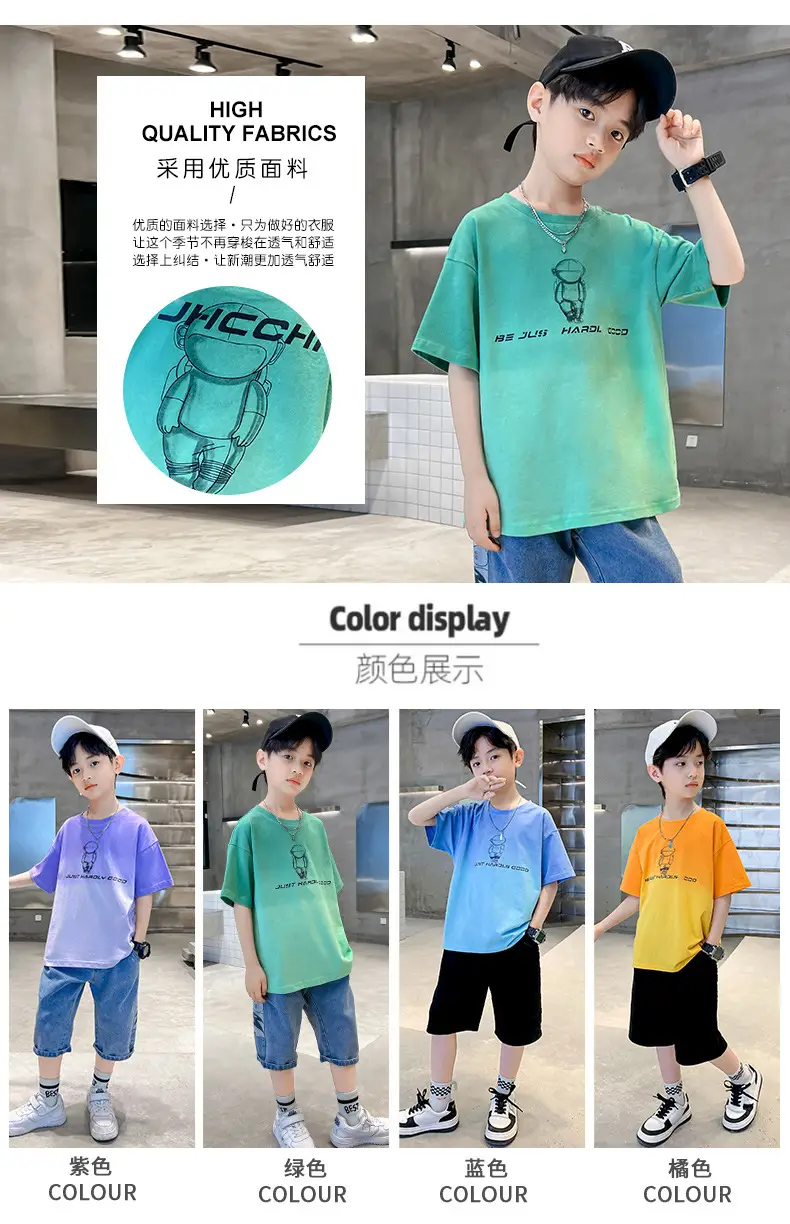 Kids Cotton T-Shirt Blue Graphic Summer Wear — feature 5