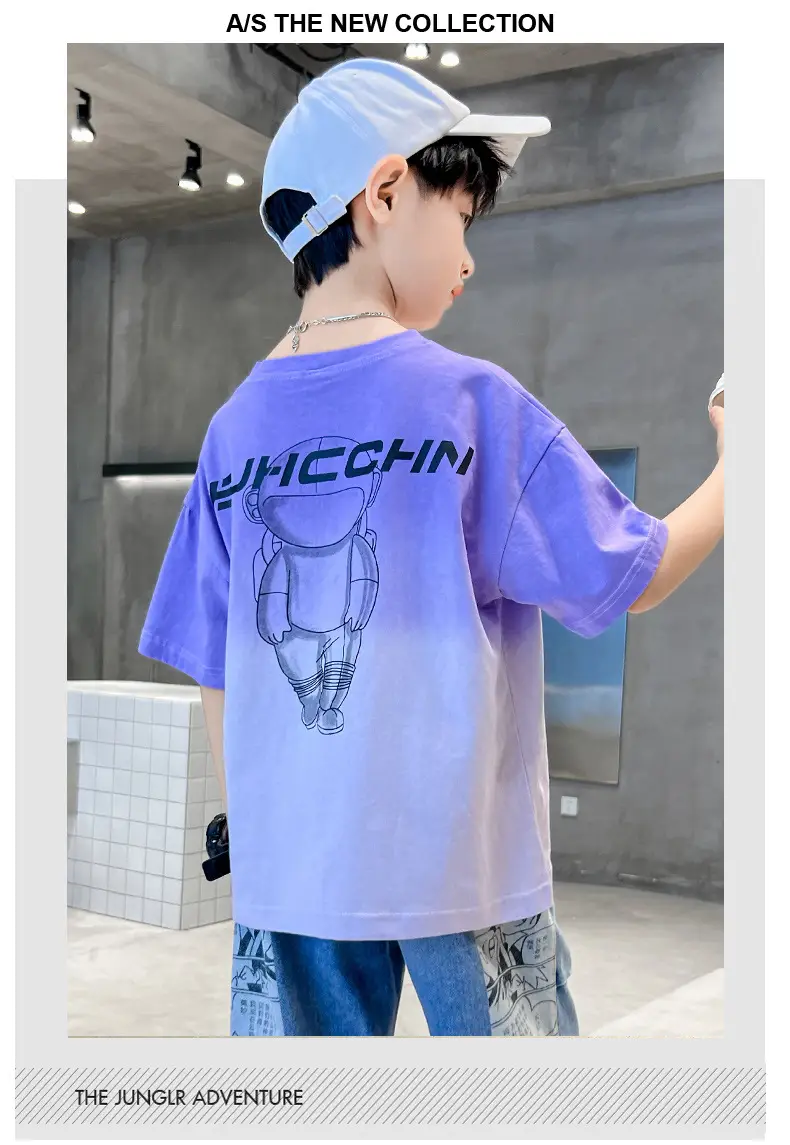 Kids Cotton T-Shirt Blue Graphic Summer Wear — feature 7