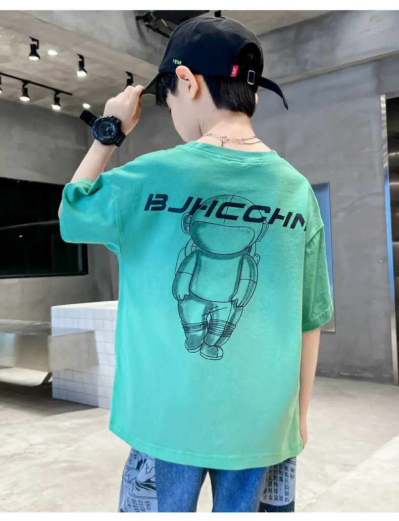 Kids Cotton T-Shirt Blue Graphic Summer Wear — feature 9