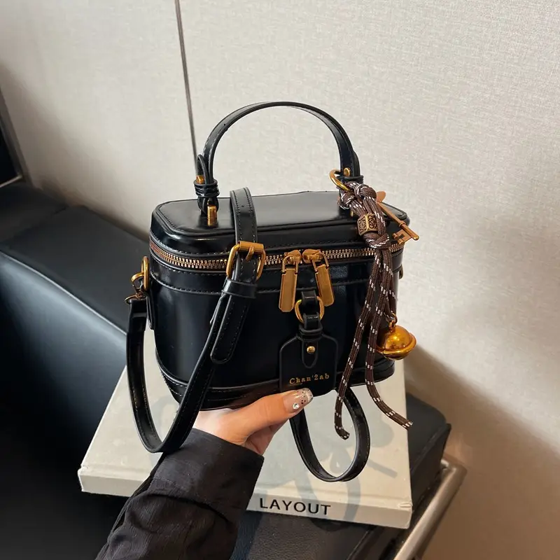Brown Leather Crossbody Bag for Women with Gold Zippers