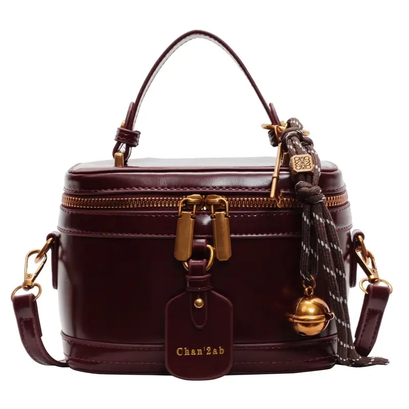 Brown Leather Crossbody Bag for Women with Gold Zippers