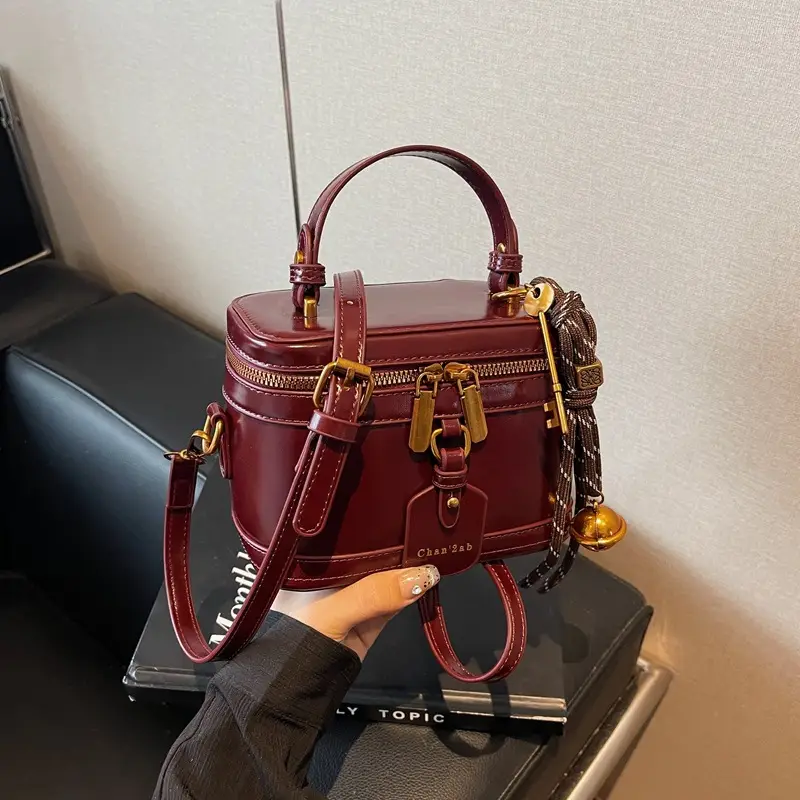Brown Leather Crossbody Bag for Women with Gold Zippers
