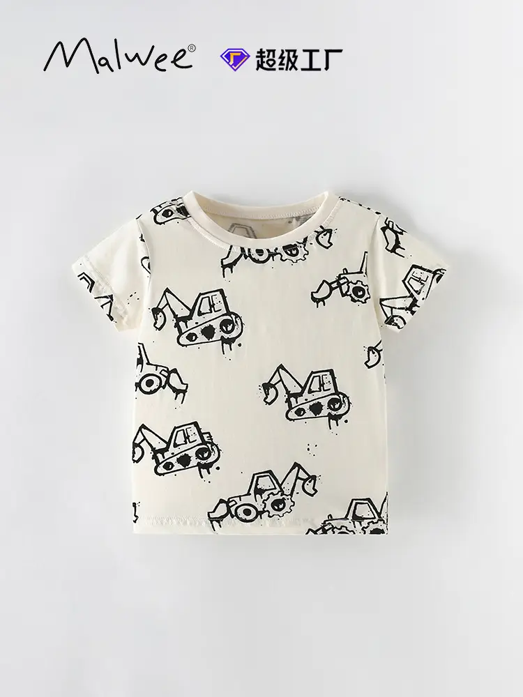 Cross-border boys T-shirt summer print round neck - Image 2
