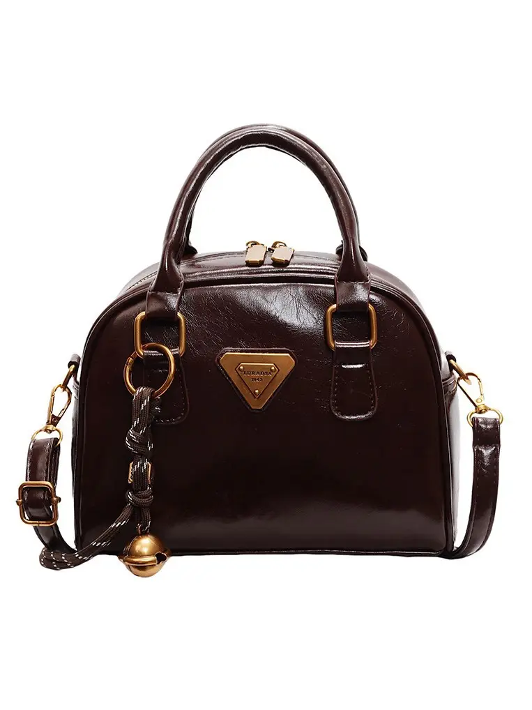 Women's Brown Leather Crossbody Bag with Chain Strap