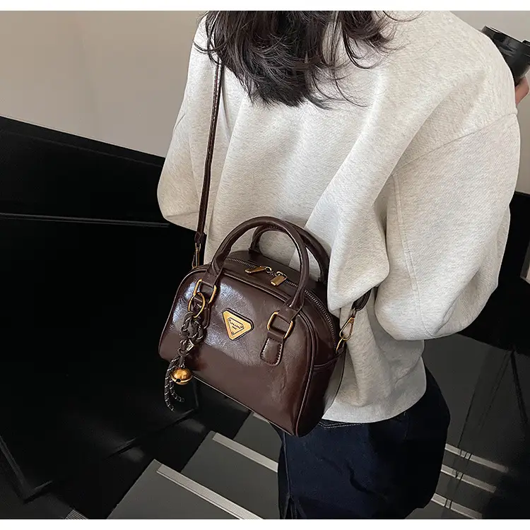 Women's Brown Leather Crossbody Bag with Chain Strap — feature 22
